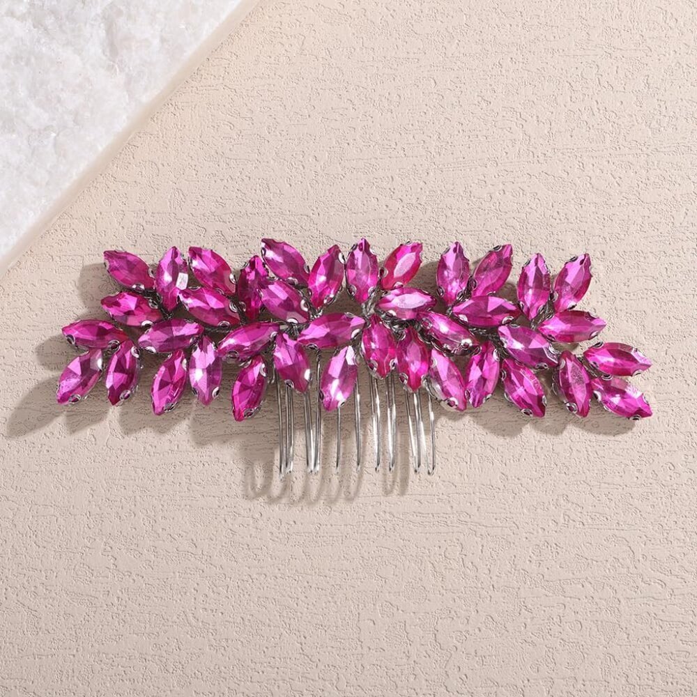 Women's Rhinestone Hair Comb Bridal Side Accessory Rose Red Jewelry